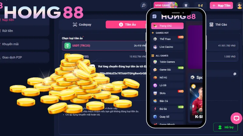 Các hình thức nạp tiền Hong88 có gì?