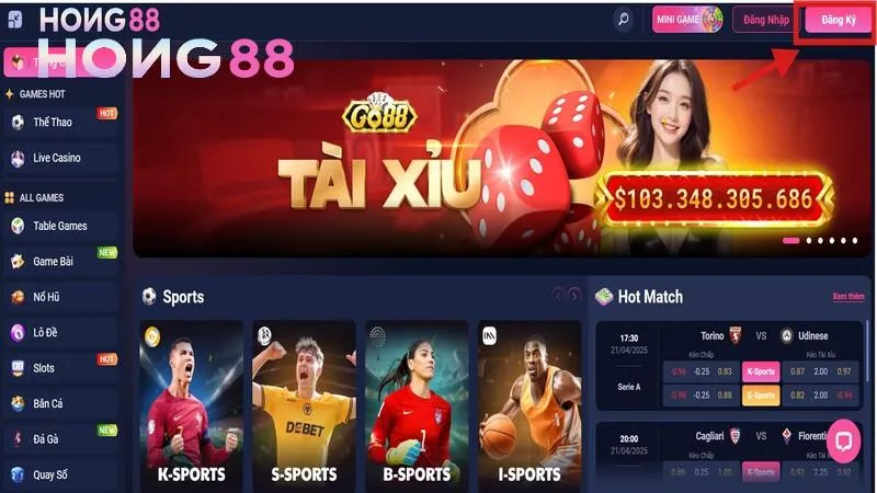Nhấn chọn nút Đăng ký nằm ngay góc phải