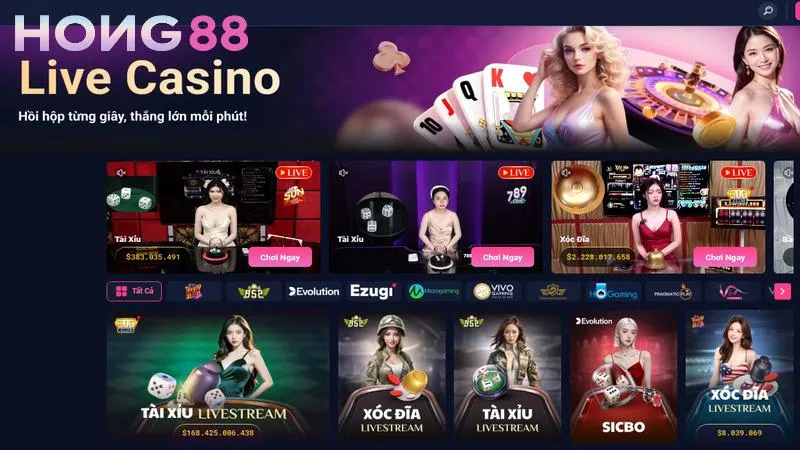 Giao diện sảnh Live Casino bắt mắt